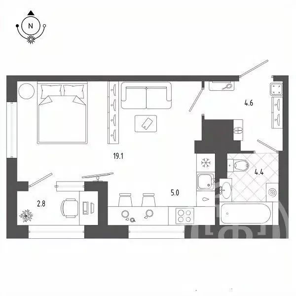 Студия Санкт-Петербург бул. Измайловский, 9 (34.4 м) - Фото 2