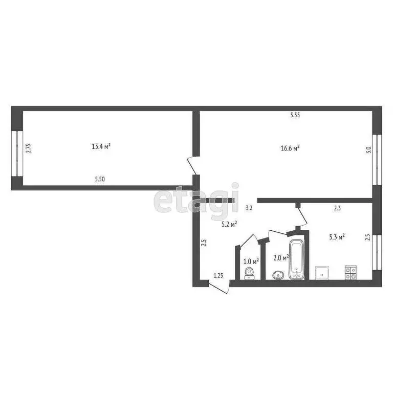 2-комнатная квартира: Ялуторовск, улица Бахтиярова, 62 (43.5 м) - Фото 1