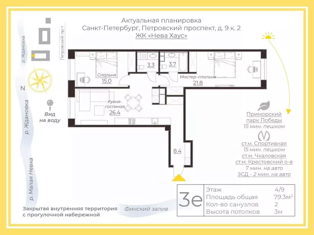 2-к кв. Санкт-Петербург Петровский просп., 9к2 (79.3 м) - Фото 2