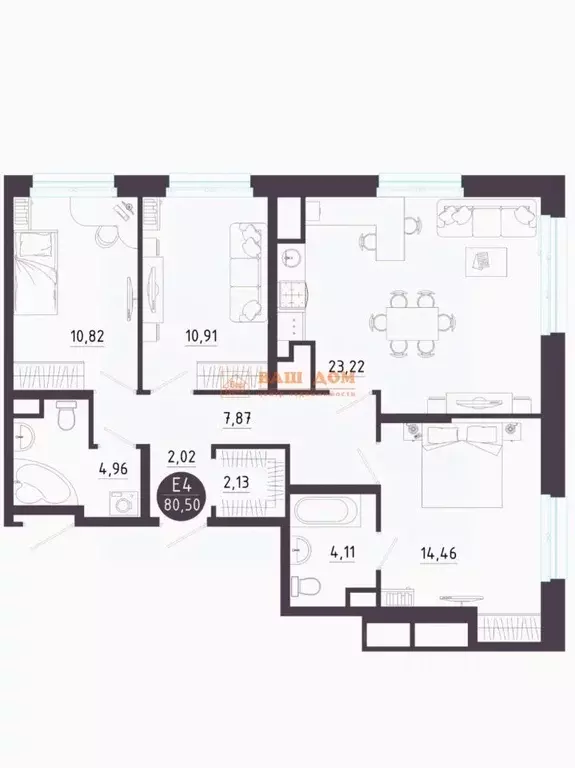 3-к кв. Тульская область, Тула ул. Купцов Гречихиных, 8 (80.5 м) - Фото 2