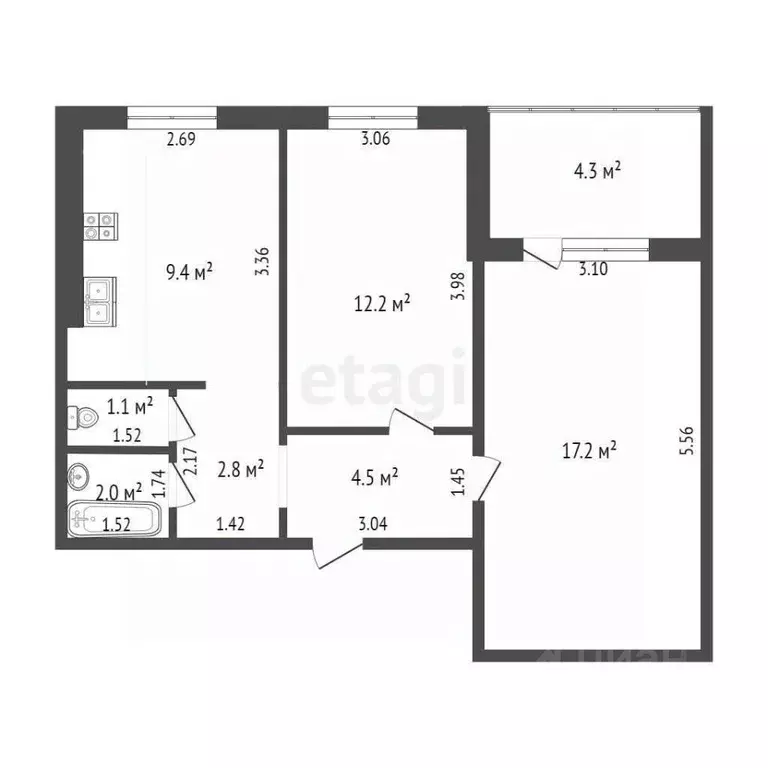 2-к кв. Самарская область, Самара ул. Зои Космодемьянской, 17 (49.5 м) - Фото 2