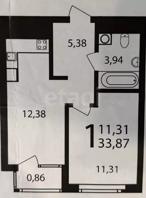 2-к кв. Башкортостан, Уфа ул. Энтузиастов, 15 (33.1 м) - Фото 1