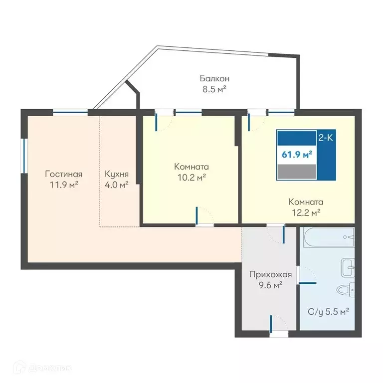 Продаётся 2-к квартира, 61.9 м - Фото 0