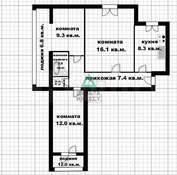 Доля в 3-к. квартире, 61,9 м, 5/10 эт. - Фото 0