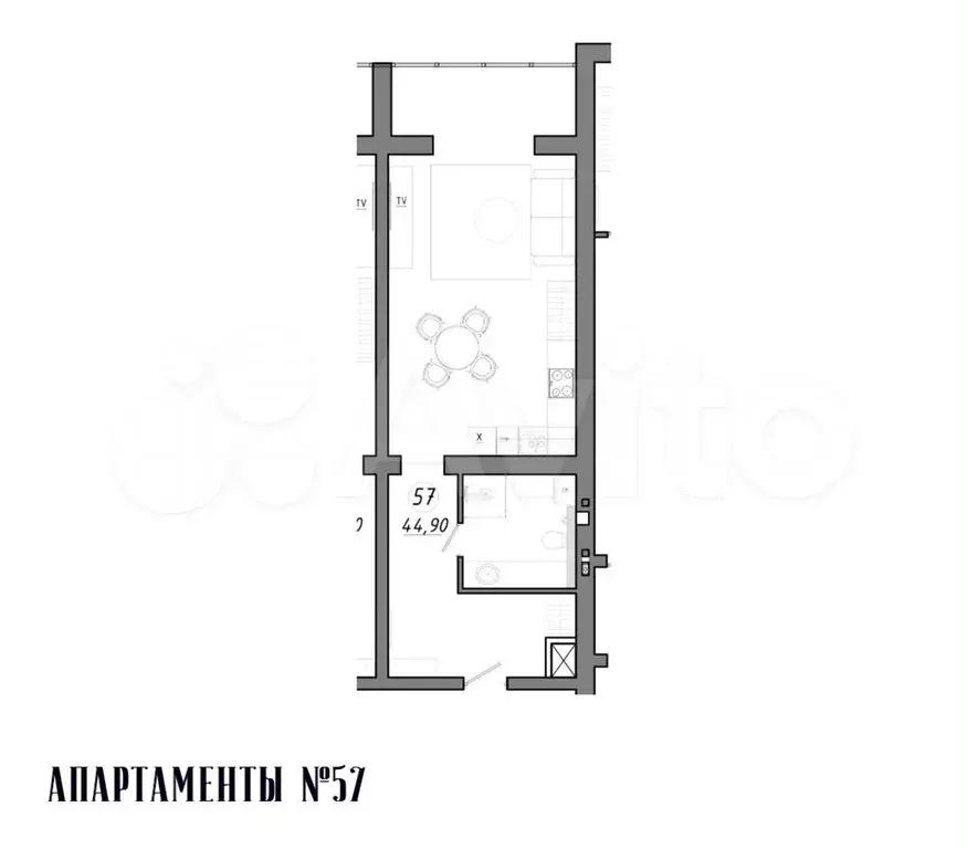 Апартаменты-студия, 45 м, 3/5 эт. - Фото 0