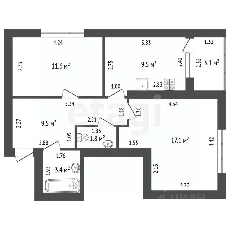 2-к кв. Башкортостан, Стерлитамак ул. Химиков, 5 (52.9 м) - Фото 2