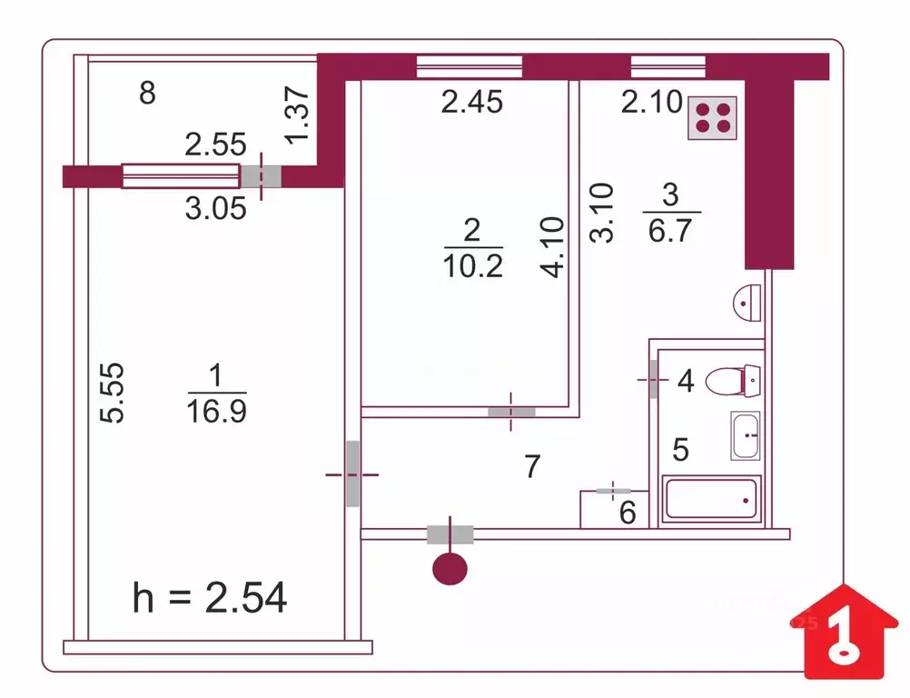 2-к кв. Омская область, Омск Солнечный мкр, ул. Комкова, 7Б (44.5 м) - Фото 2