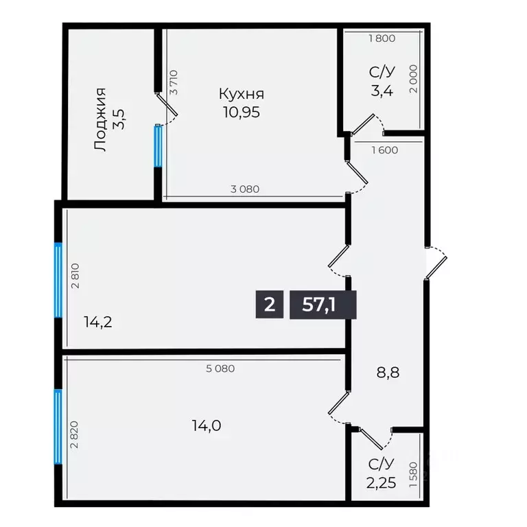 2-к кв. Ставропольский край, Ставрополь ул. Южный обход, 53В (57.4 м) - Фото 1