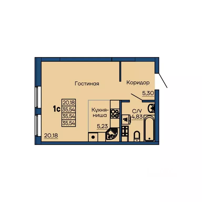 Студия Свердловская область, Екатеринбург ул. Библиотечная, 38 (35.54 ... - Фото 1