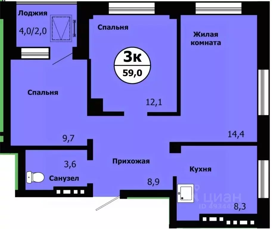 3-к кв. Красноярский край, Красноярск Тихие Зори мкр,  (59.4 м) - Фото 0