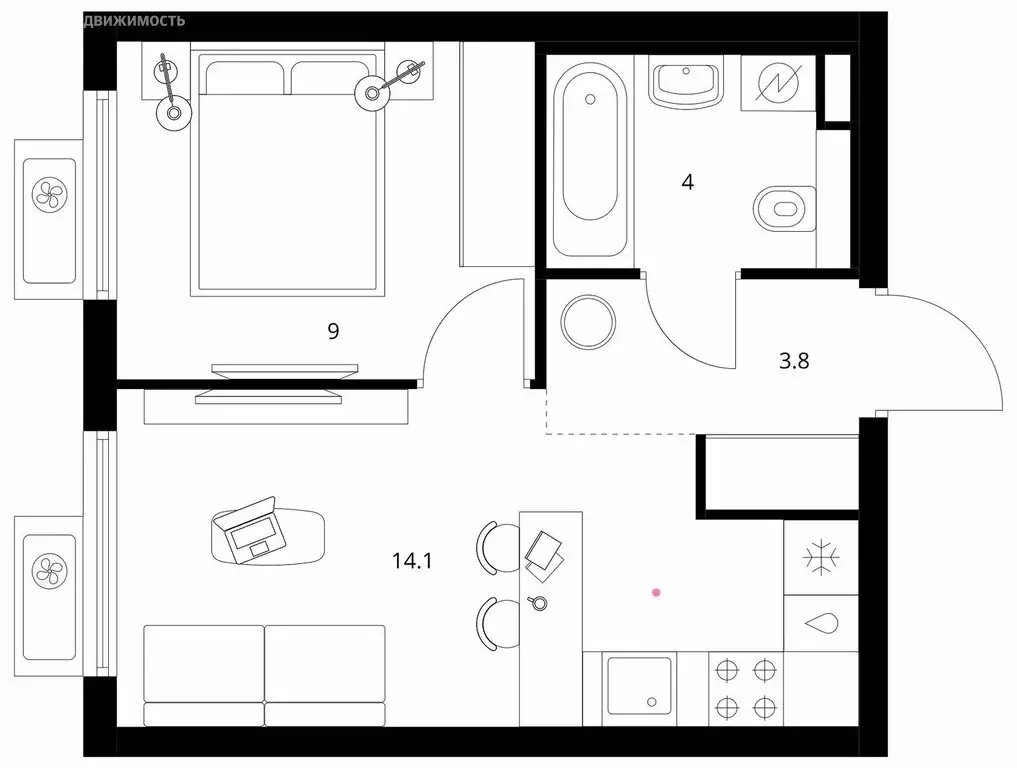 1-комнатная квартира: Котельники, микрорайон Парковый (30.9 м) - Фото 1