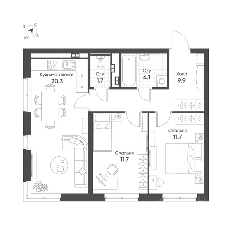 2-к кв. Свердловская область, Екатеринбург Солнечный жилрайон,  (59.4 ... - Фото 1