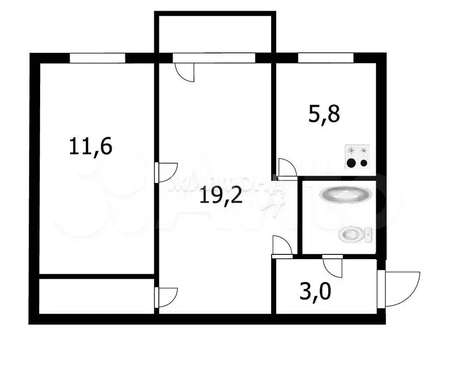 2-к. квартира, 44,8 м, 3/5 эт. - Фото 0