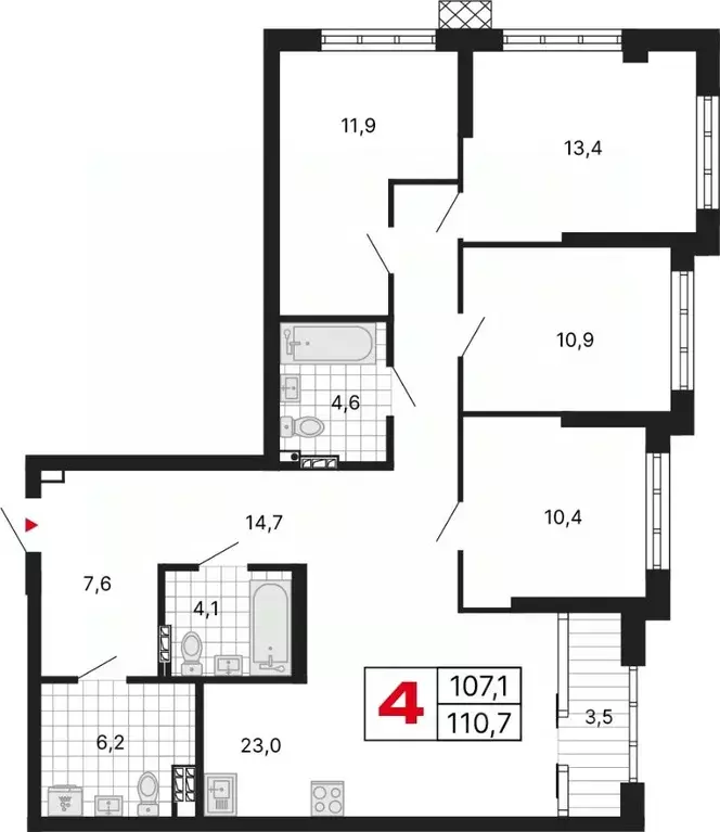 4-к кв. Свердловская область, Екатеринбург ул. Шаумяна, 11 (110.76 м) - Фото 1