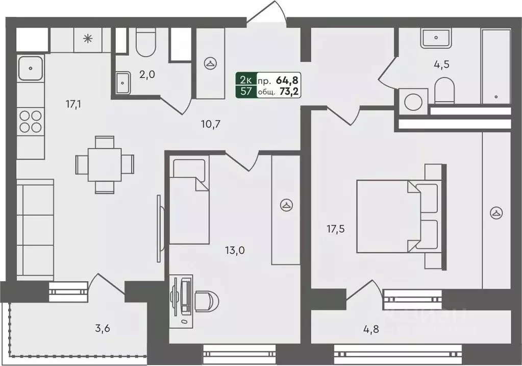2-к кв. Курганская область, Курган Заозерный жилрайон, 6А мкр, 25/4 ... - Фото 0