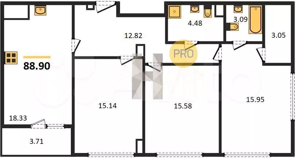 3-к. квартира, 88,9 м, 7/9 эт. - Фото 0