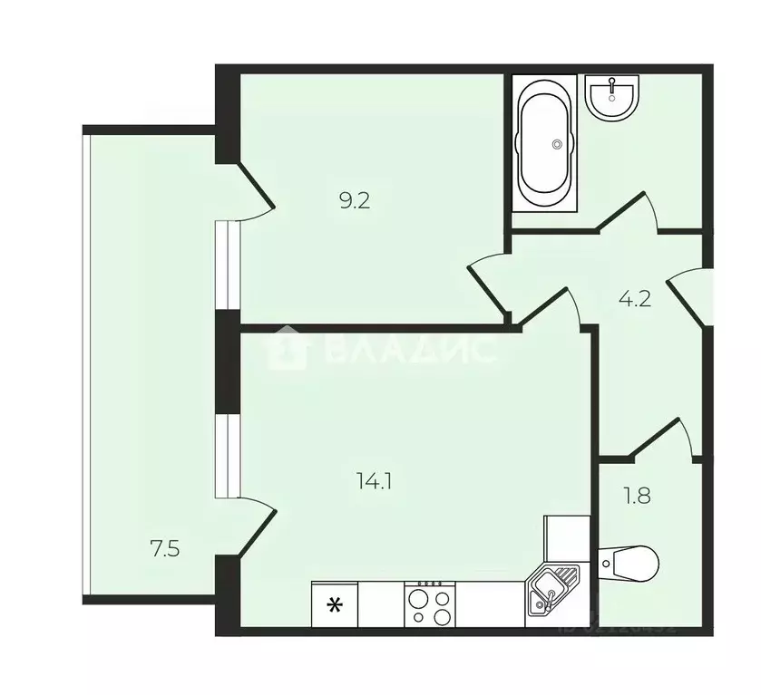 1-к кв. Санкт-Петербург ул. Маршала Захарова, 8 (36.03 м) - Фото 2