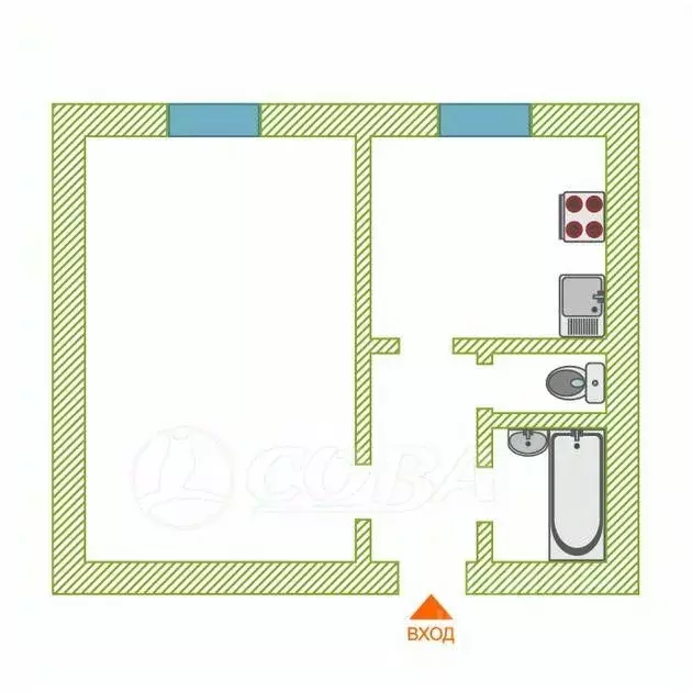 1-к кв. Тюменская область, Тюмень ул. Станционная, 34/2 (35.0 м) - Фото 2