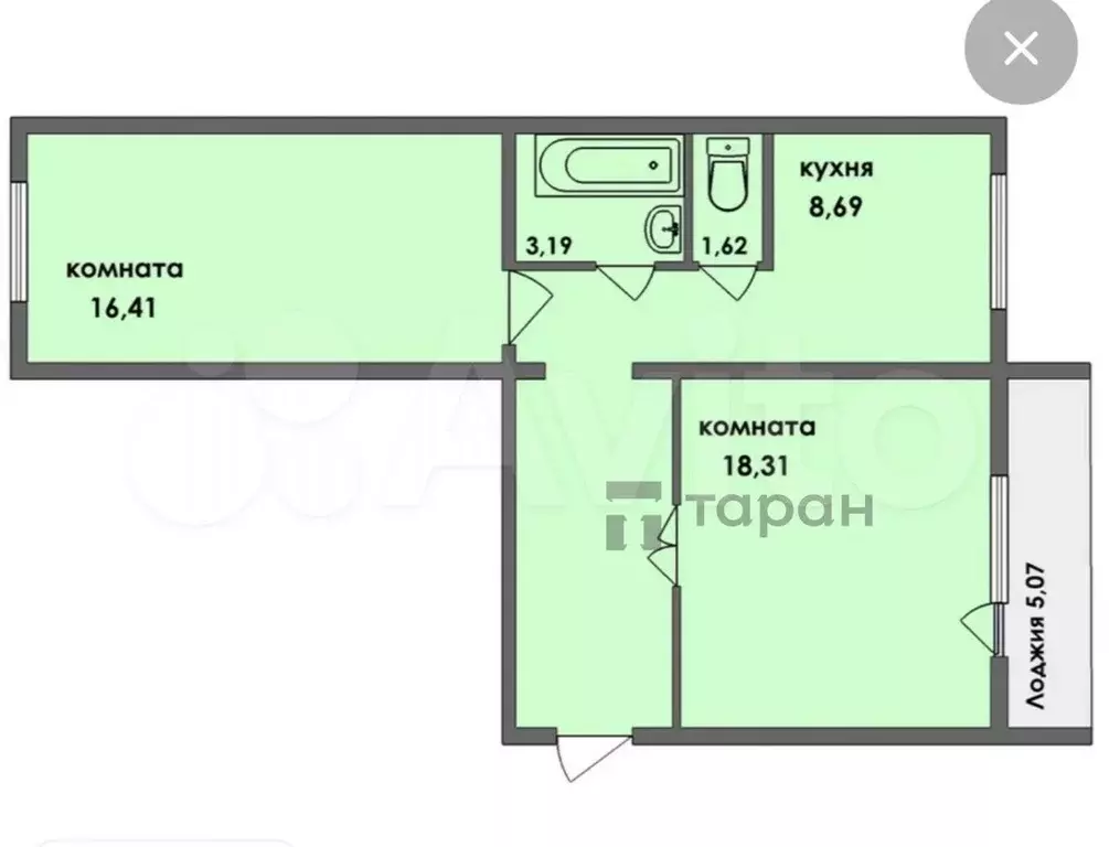 2-к. квартира, 54,4 м, 2/5 эт. - Фото 0