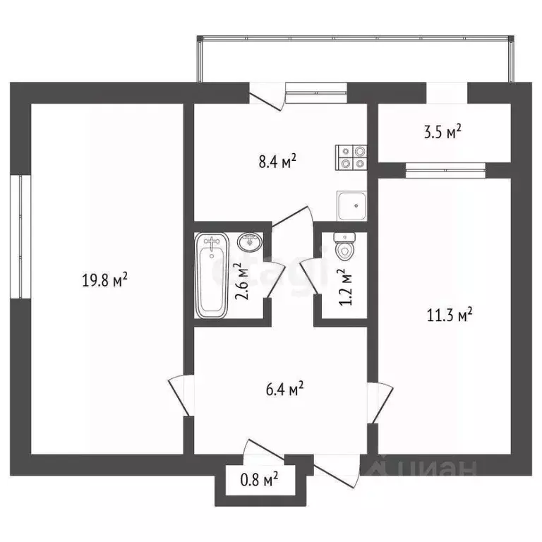 2-к кв. Севастополь ул. Николая Музыки, 58 (54.1 м) - Фото 2