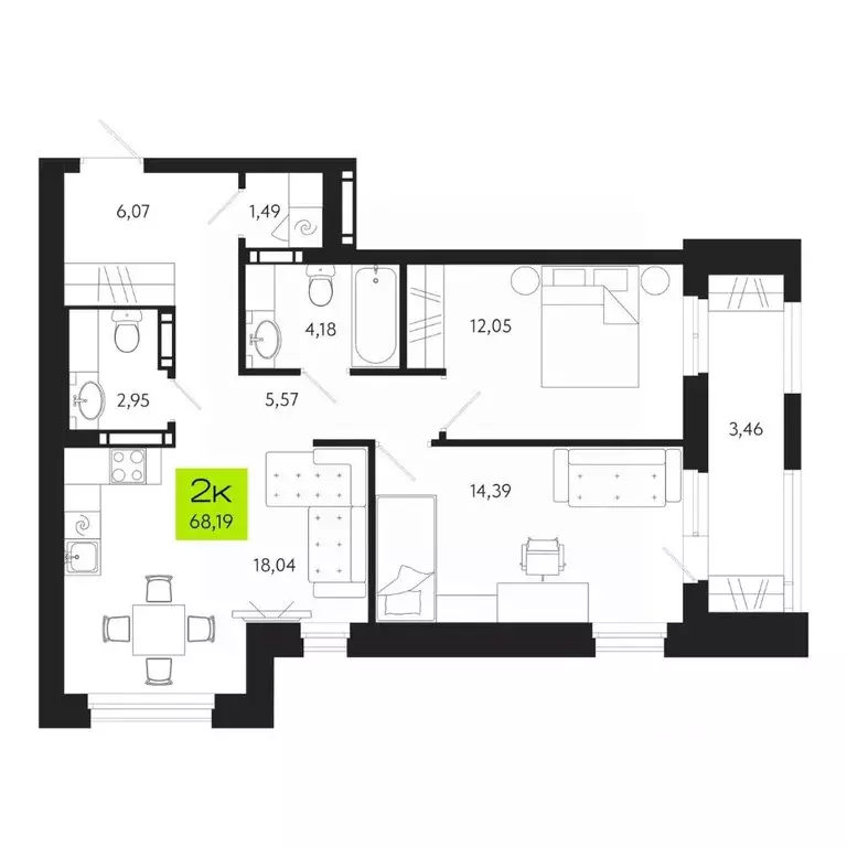 2-к кв. Томская область, Томск Уютный жилой квартал, ул. Маяковского, ... - Фото 1