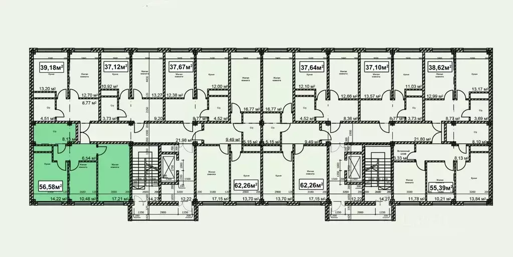 2-к кв. Ставропольский край, Ессентуки ул. Благодатная, 22к2 (56.58 м) - Фото 2