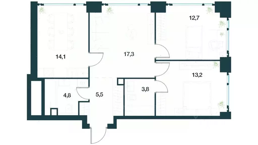 3-к кв. Москва Озерная ул., 1к1/1 (71.4 м) - Фото 2