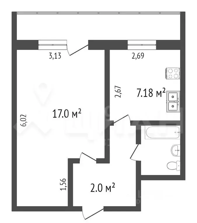 1-к кв. Татарстан, Казань Начальная ул., 12а (34.1 м) - Фото 1