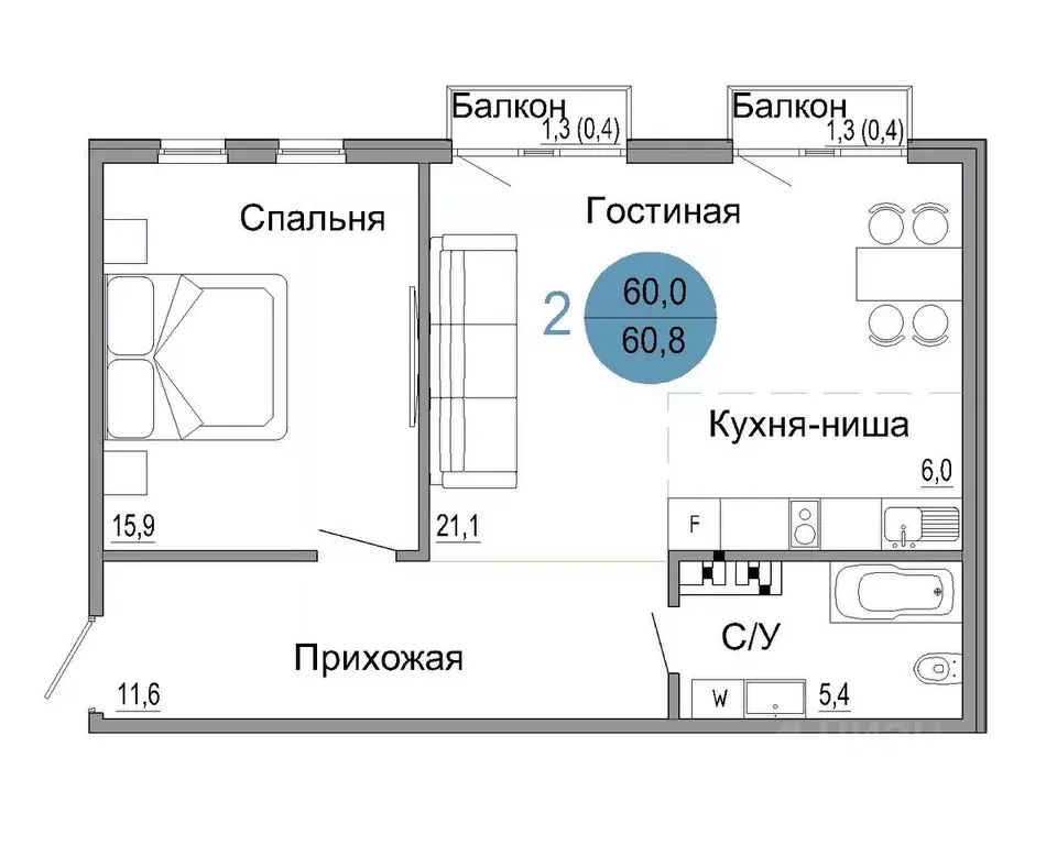 2-к кв. Крым, Керчь Белый город жилой комплекс (60.8 м) - Фото 0