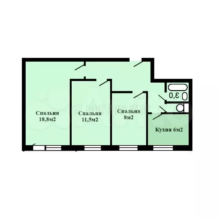3-к. квартира, 57,4 м, 3/9 эт. - Фото 0