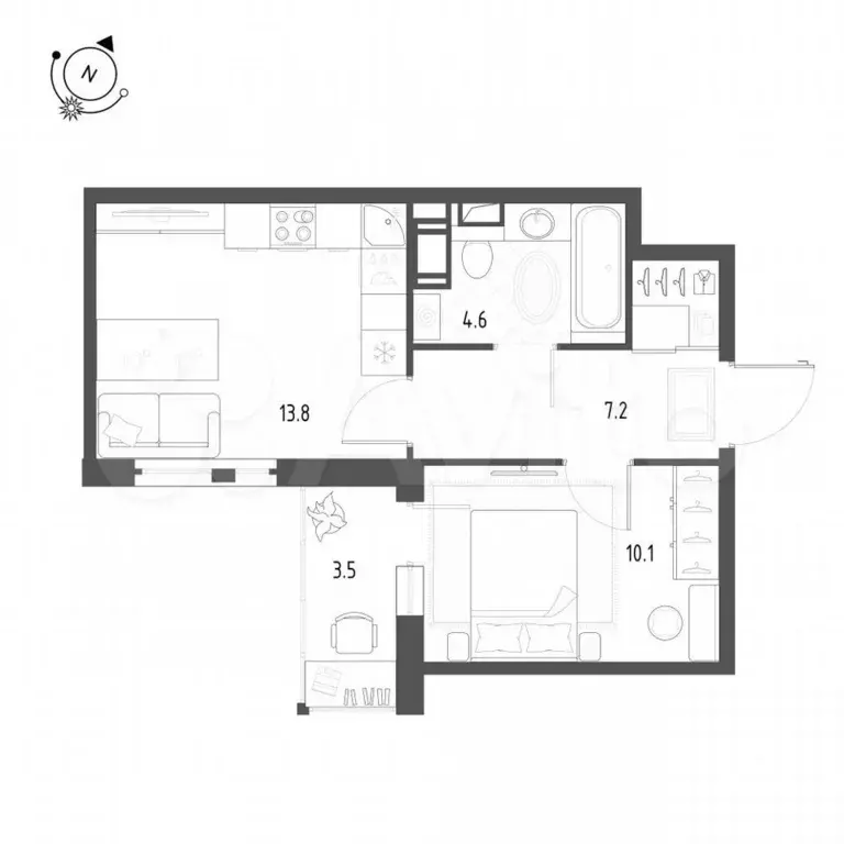 1-к. квартира, 37,5 м, 7/12 эт. - Фото 0