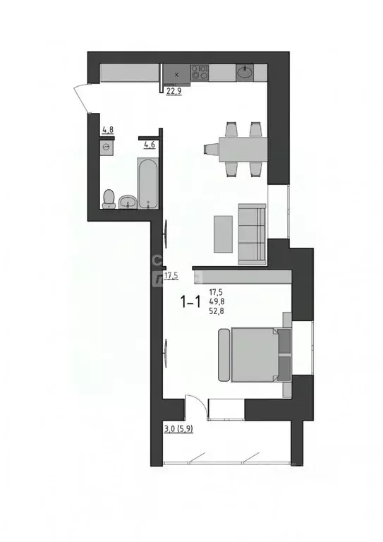 1-к кв. Вологодская область, Вологда Новгородская ул., 38 (52.8 м) - Фото 1