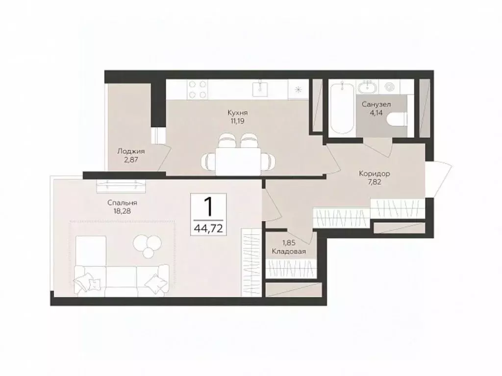 1-к кв. Самарская область, Самара  (44.72 м) - Фото 1