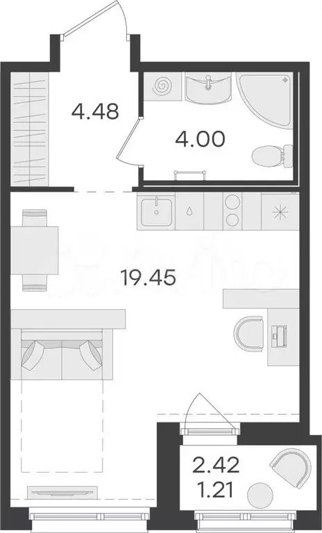 Квартира-студия, 29,1 м, 7/15 эт. - Фото 0