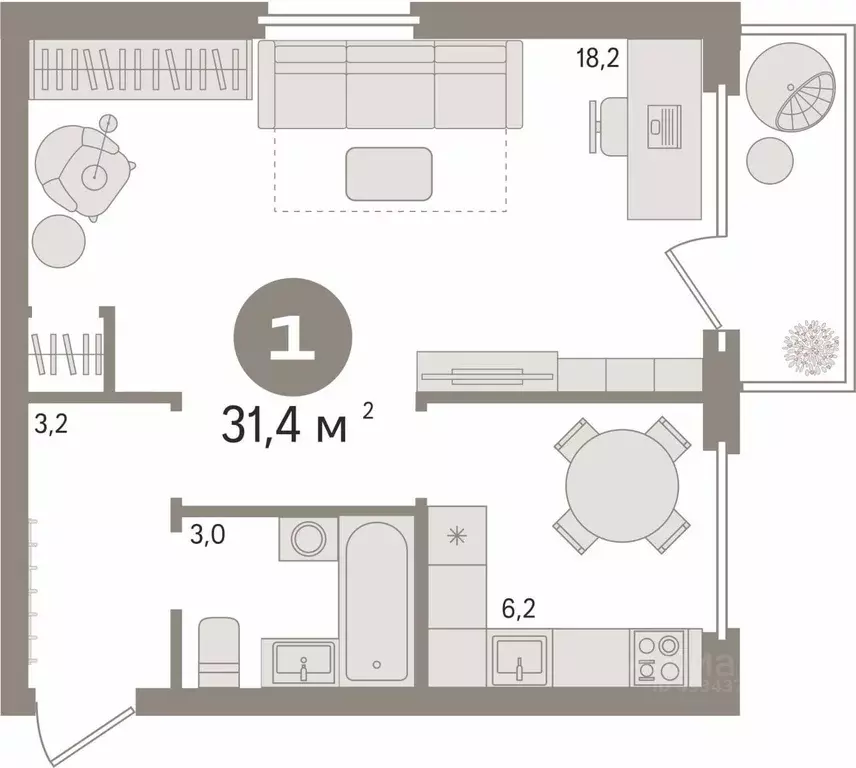 1-к кв. Свердловская область, Екатеринбург ул. Фурманова, 110 (31.4 м) - Фото 1