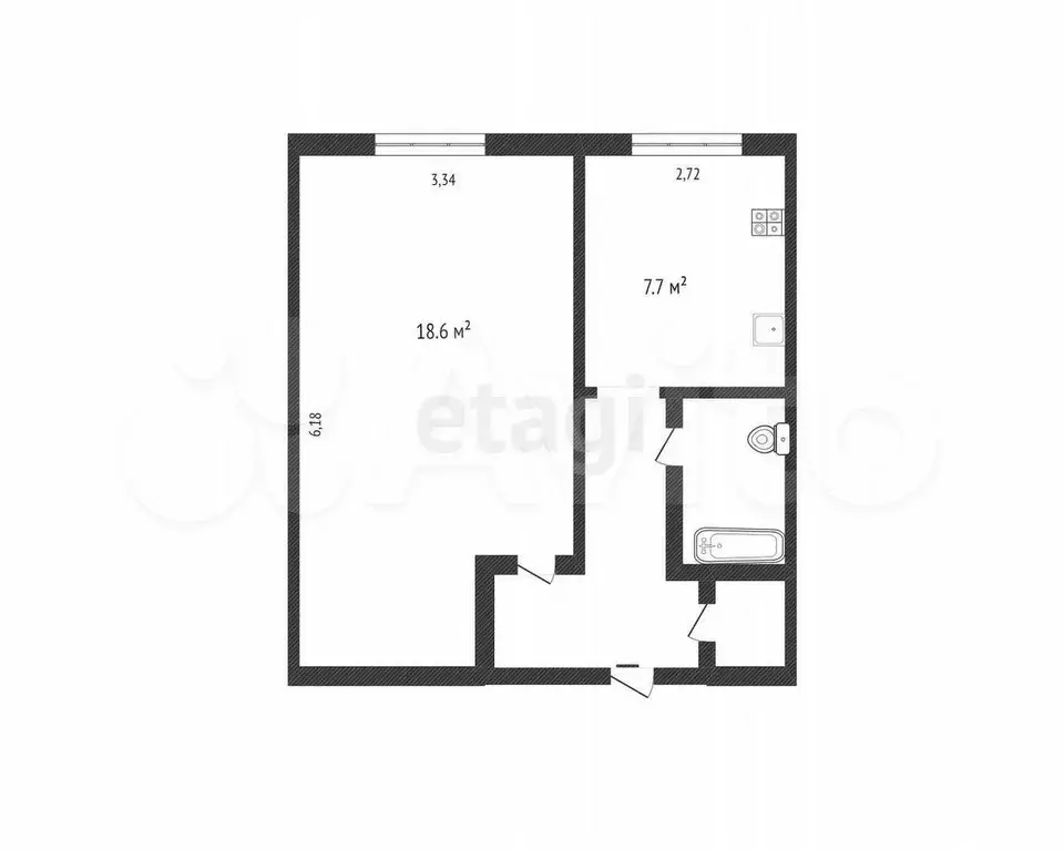 1-к. квартира, 36,5 м, 1/5 эт. - Фото 0