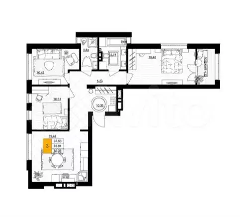 3-к. квартира, 86,3 м, 7/7 эт. - Фото 1