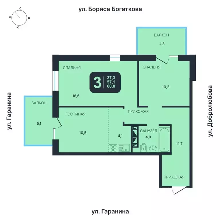 3-к кв. Новосибирская область, Новосибирск ул. Гаранина, 45 (60.0 м) - Фото 0