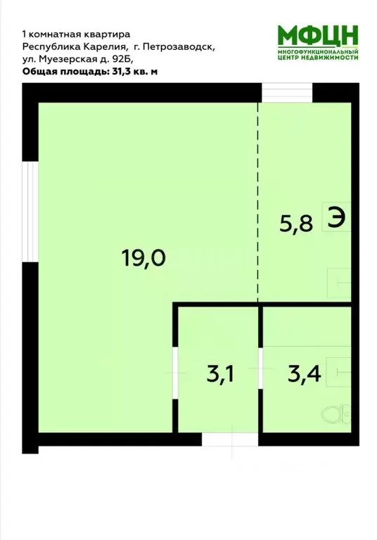 1-к кв. Карелия, Петрозаводск Муезерская ул., 92Б (31.3 м) - Фото 1