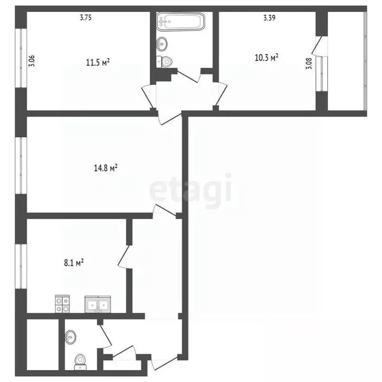 3-к кв. Ханты-Мансийский АО, Когалым Молодежная ул., 2 (61.2 м) - Фото 1