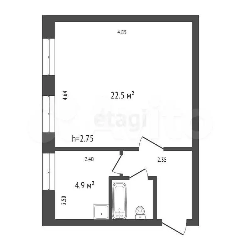 1-к. квартира, 33,9 м, 1/2 эт. - Фото 0