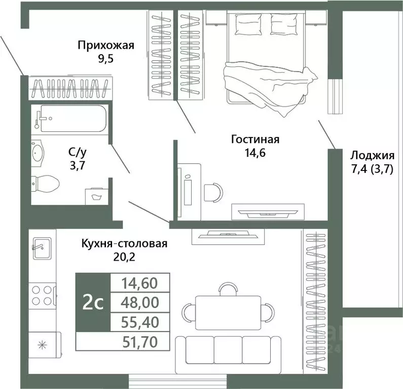1-к кв. Кемеровская область, Кемерово 64-й мкр, Лучи жилой комплекс ... - Фото 2