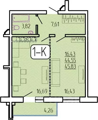 1-к кв. Бурятия, Улан-Удэ 129-й мкр,  (45.83 м) - Фото 1