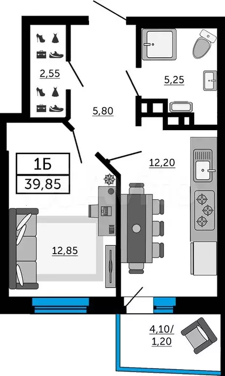 1-к. квартира, 39,5м, 14/21эт. - Фото 0