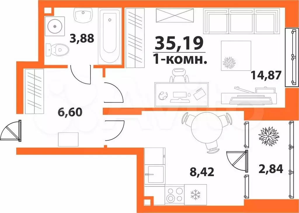 1-к. квартира, 35,2 м, 2/24 эт. - Фото 0