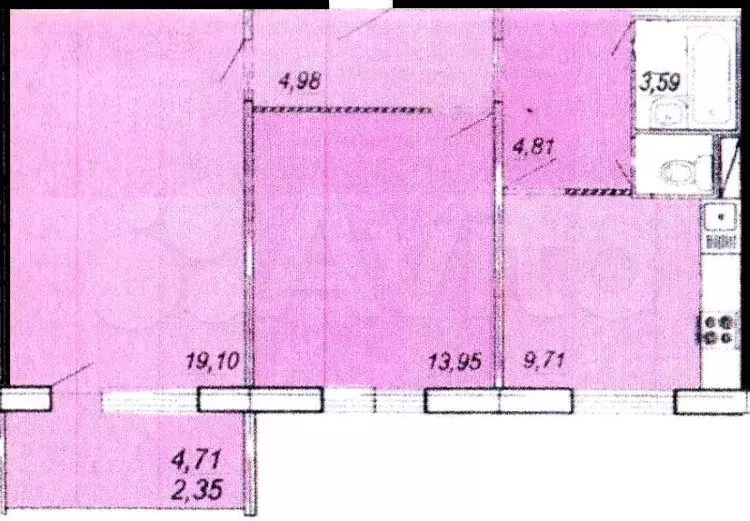 2-к. квартира, 60,9 м, 6/10 эт. - Фото 0