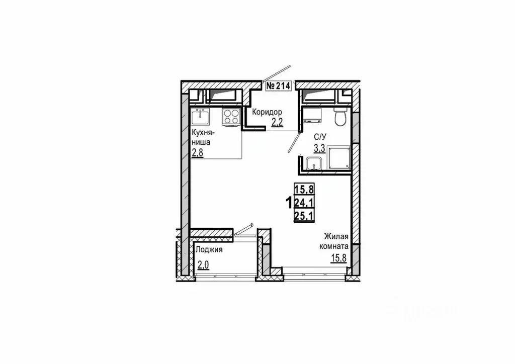 Студия Нижегородская область, Дзержинск 56-й кв-л,  (25.1 м) - Фото 1