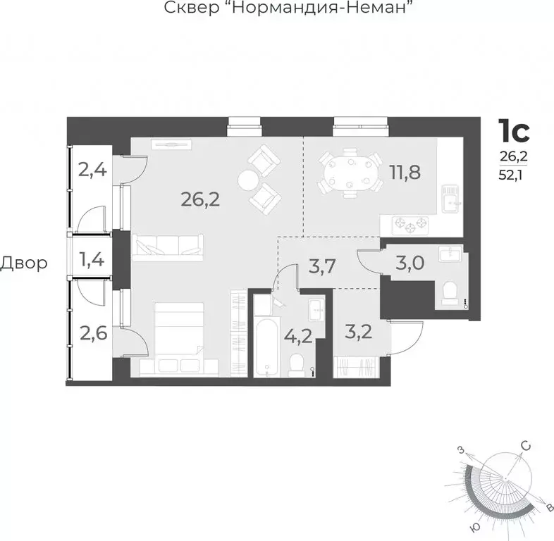 1-комнатная квартира: Новосибирск, улица Аэропорт, 62 (52.1 м) - Фото 0