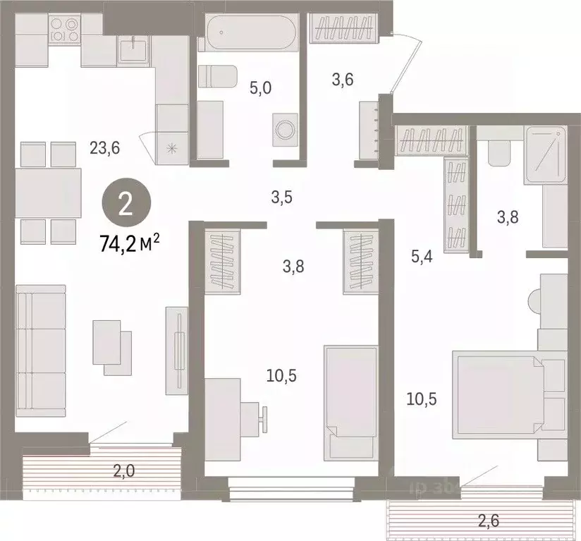 2-к кв. Новосибирская область, Новосибирск ул. Аэропорт, 88 (74.23 м) - Фото 1