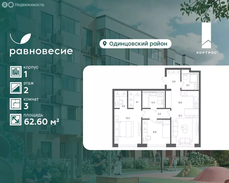 1-комнатная квартира: село Перхушково, микрорайон Равновесие, 11Б ... - Фото 1